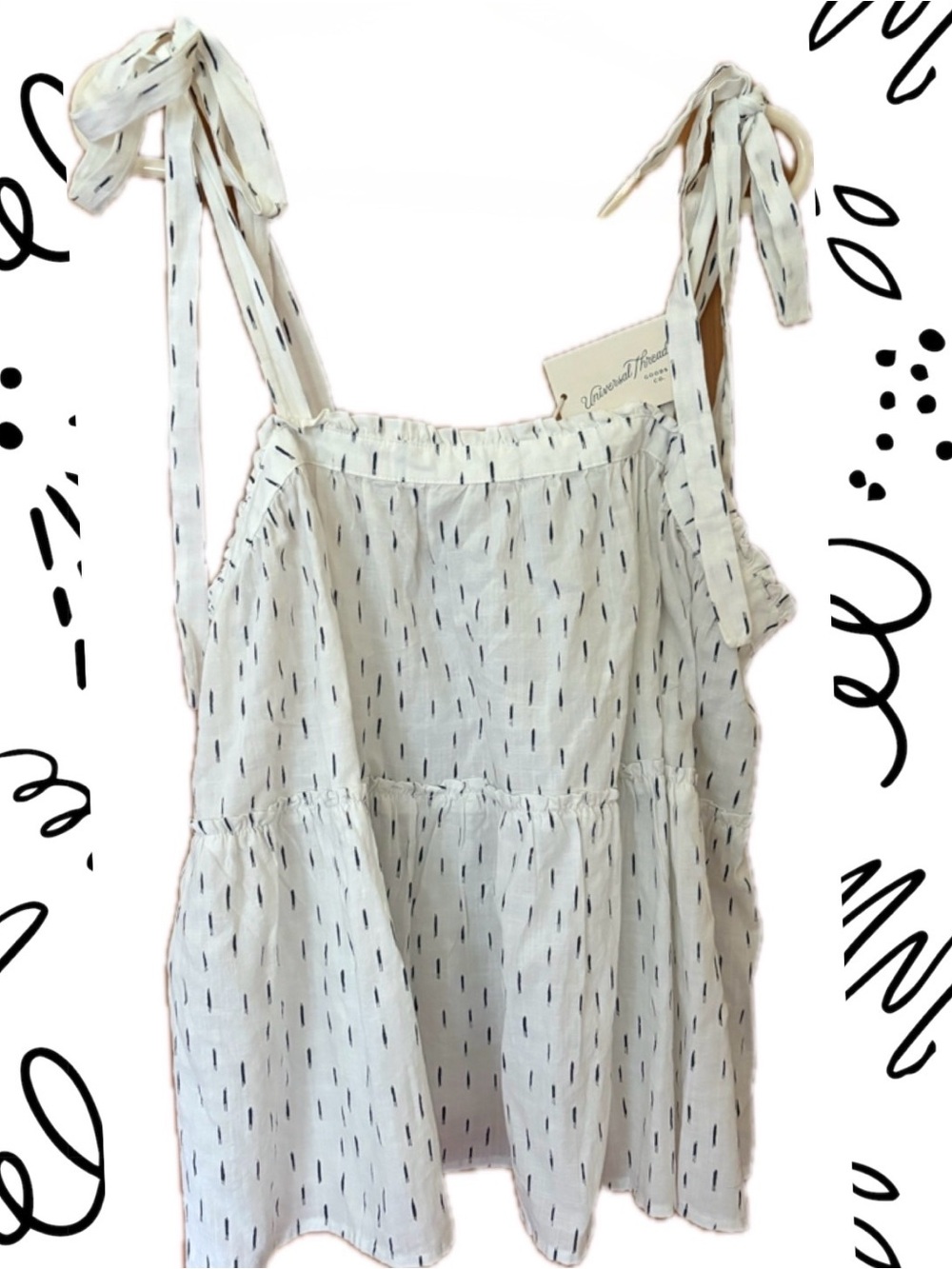 Universal Thread NWT White & Black Dash Print Tie Strap Top | Large